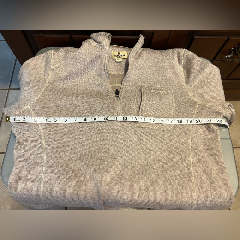 Woolrich‎ Pullover 1/4 Zip Sweater Jacket Men's Medium M Beige Tan - Picture 7 of 8